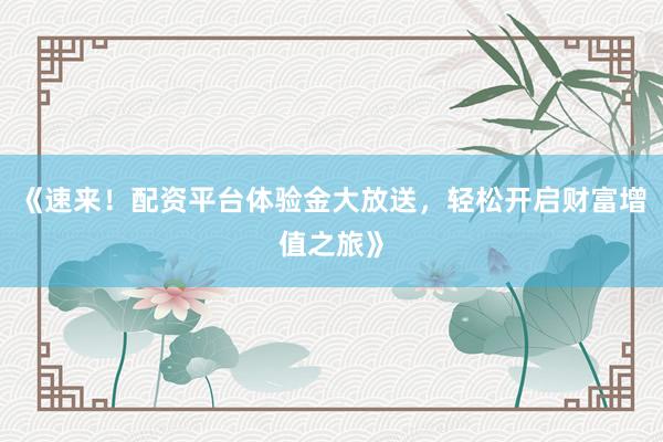 《速来！配资平台体验金大放送，轻松开启财富增值之旅》