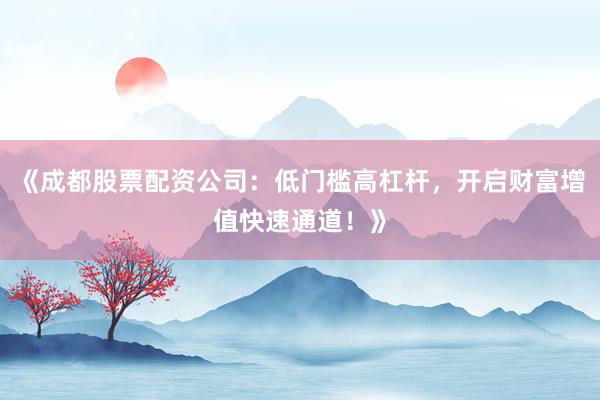 《成都股票配资公司：低门槛高杠杆，开启财富增值快速通道！》