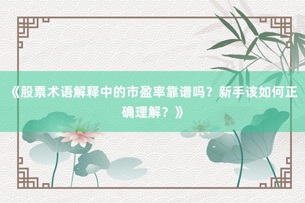 《股票术语解释中的市盈率靠谱吗？新手该如何正确理解？》