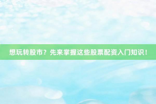 想玩转股市？先来掌握这些股票配资入门知识！