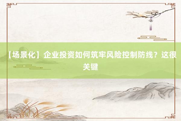 【场景化】企业投资如何筑牢风险控制防线？这很关键