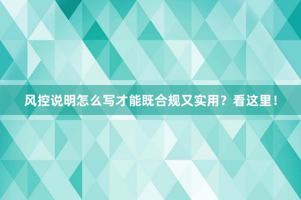 风控说明怎么写才能既合规又实用？看这里！