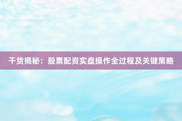 干货揭秘:股票配资实盘操作全过程及关键策略