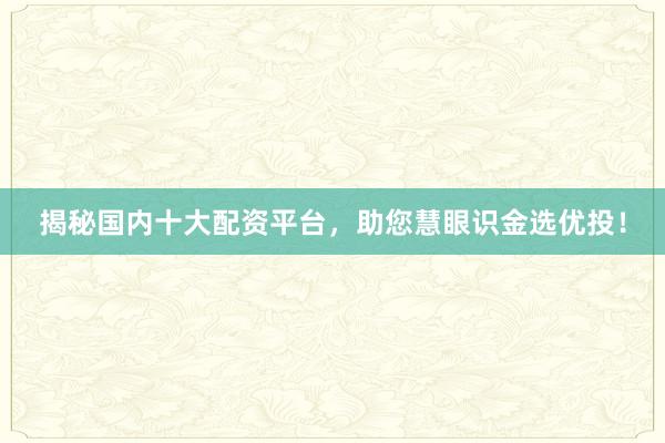 揭秘国内十大配资平台，助您慧眼识金选优投！