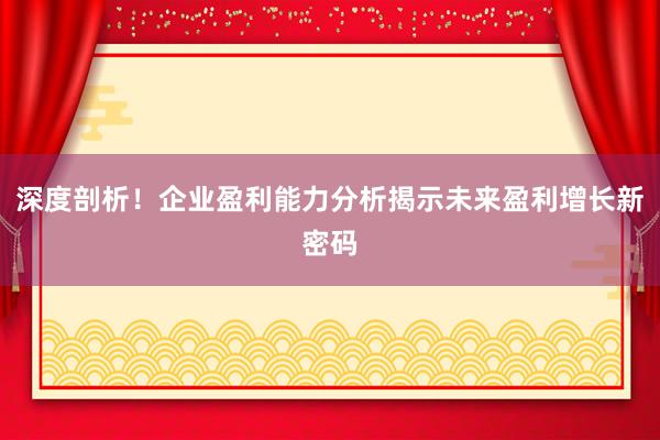 深度剖析！企业盈利能力分析揭示未来盈利增长新密码