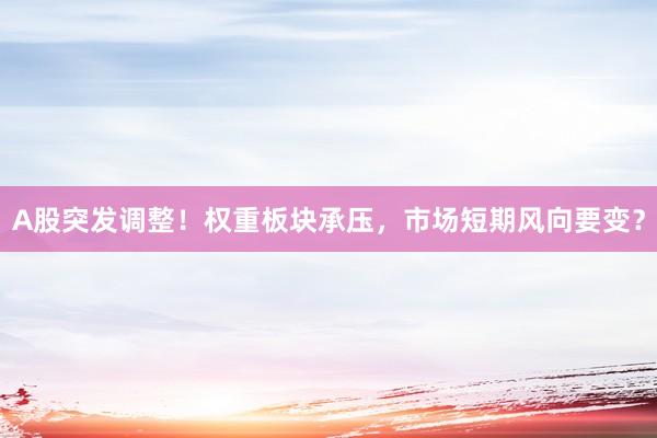 A股突发调整！权重板块承压，市场短期风向要变？