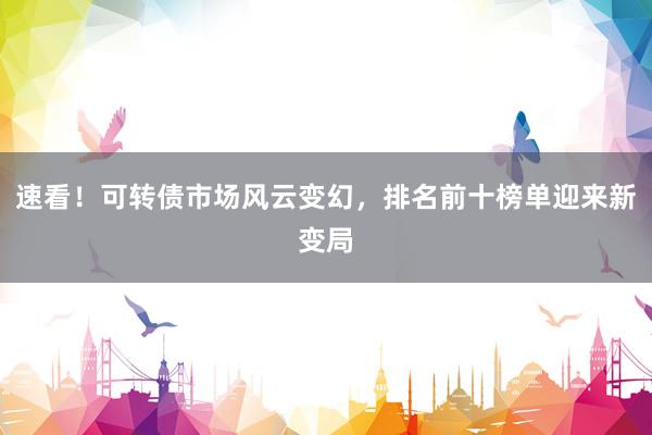 速看！可转债市场风云变幻，排名前十榜单迎来新变局