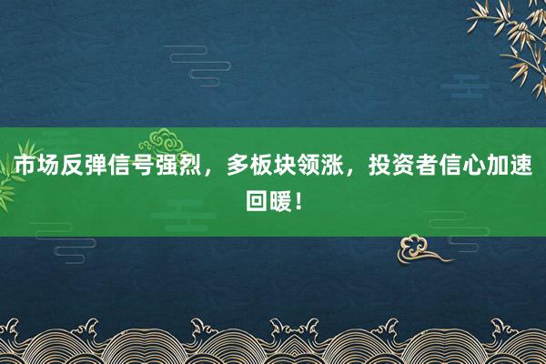 市场反弹信号强烈，多板块领涨，投资者信心加速回暖！