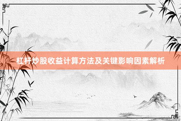 杠杆炒股收益计算方法及关键影响因素解析