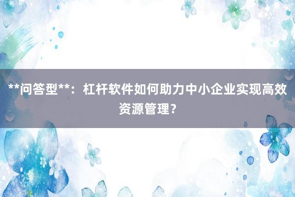 **问答型**：杠杆软件如何助力中小企业实现高效资源管理？