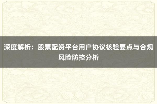 深度解析：股票配资平台用户协议核验要点与合规风险防控分析