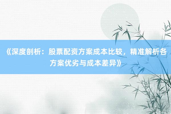 《深度剖析：股票配资方案成本比较，精准解析各方案优劣与成本差异》
