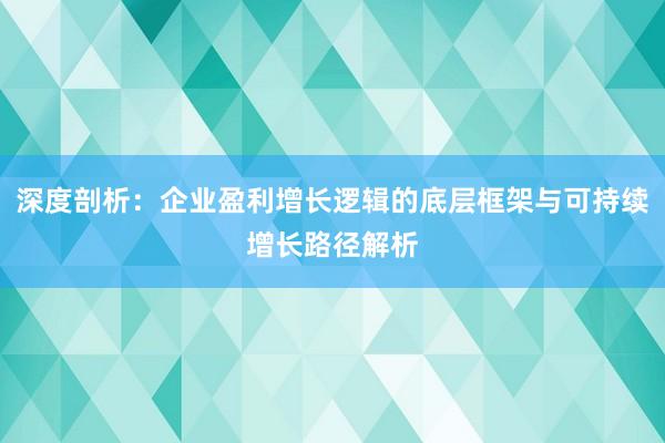 深度剖析：企业盈利增长逻辑的底层框架与可持续增长路径解析