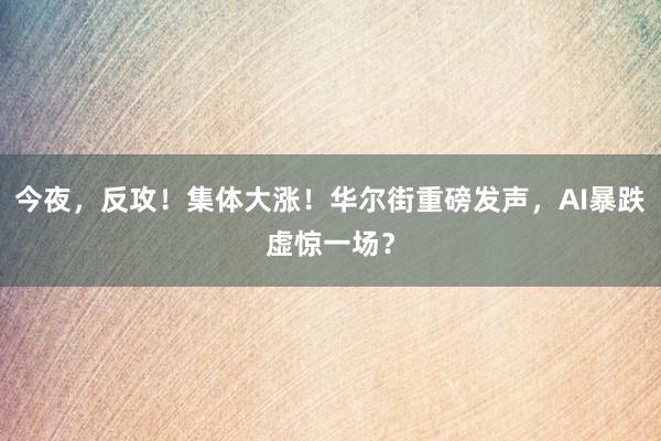 今夜，反攻！集体大涨！华尔街重磅发声，AI暴跌虚惊一场？
